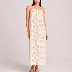 Vitamin A Cream Eyelet Design Halter Top Maxi Cover Up Swim Dress Medium